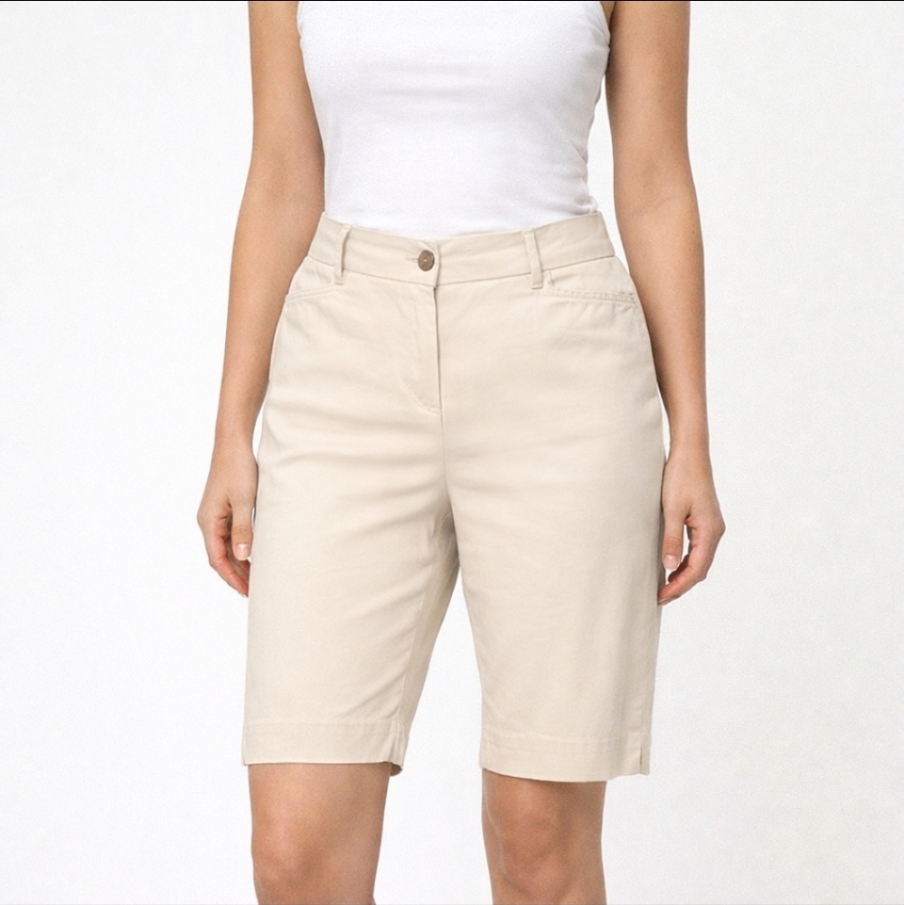 Counterparts Women’s Bermuda Shorts Size 10 Tan Cotton Stretch Casual Mid-Rise